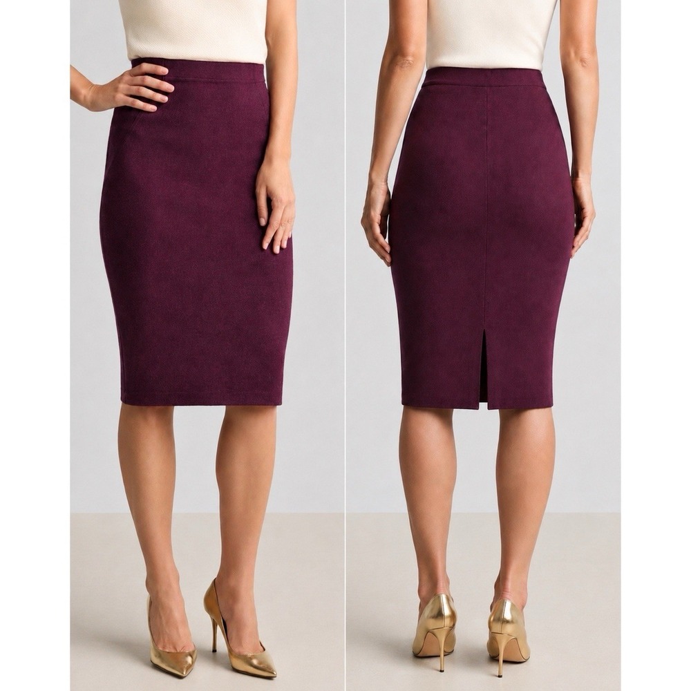 NWT St. John Collection Knit Pencil Skirt Size 4 Mulberry Wool Blend $485